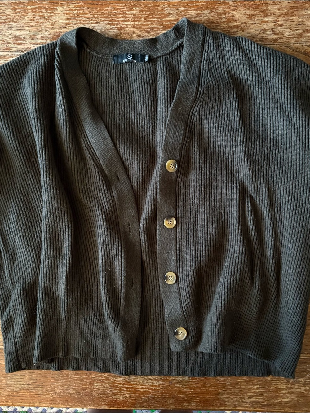 Oversized Dark Green Ribbed Button-Front Cardigan
